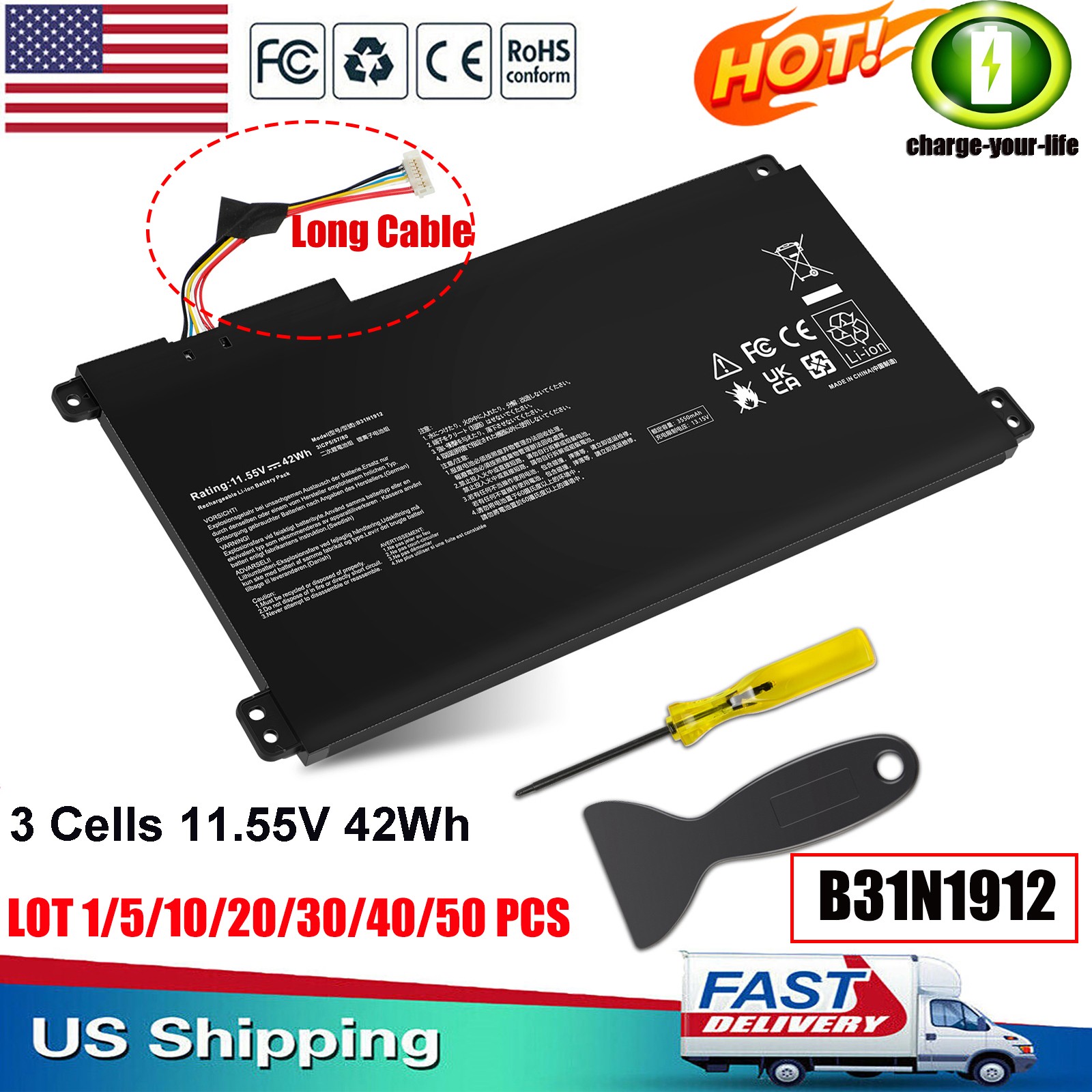 ✅LOT B31N1912 C31N1912 BATTERY FOR ASUS VIVOBOOK14 E410M E410MA E510M L410MA NEW