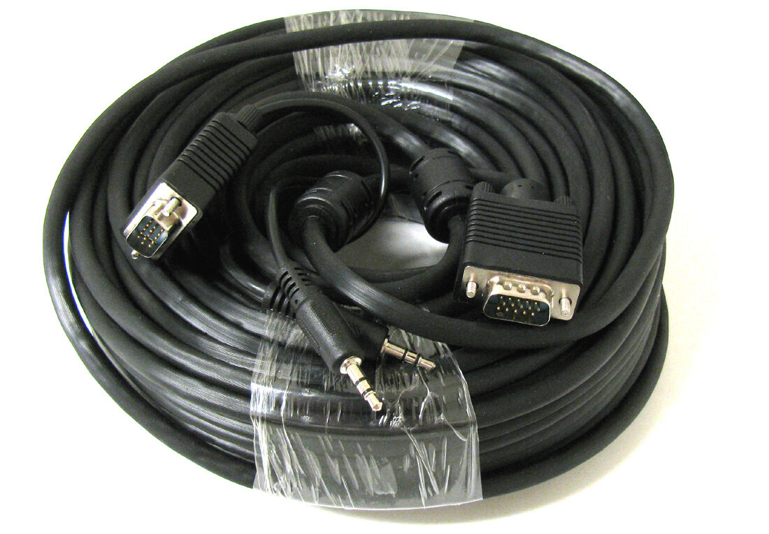 50' FT SVGA Super VGA M Male to Male Cable with 3.5mm Audio for Monitor TV 50FT