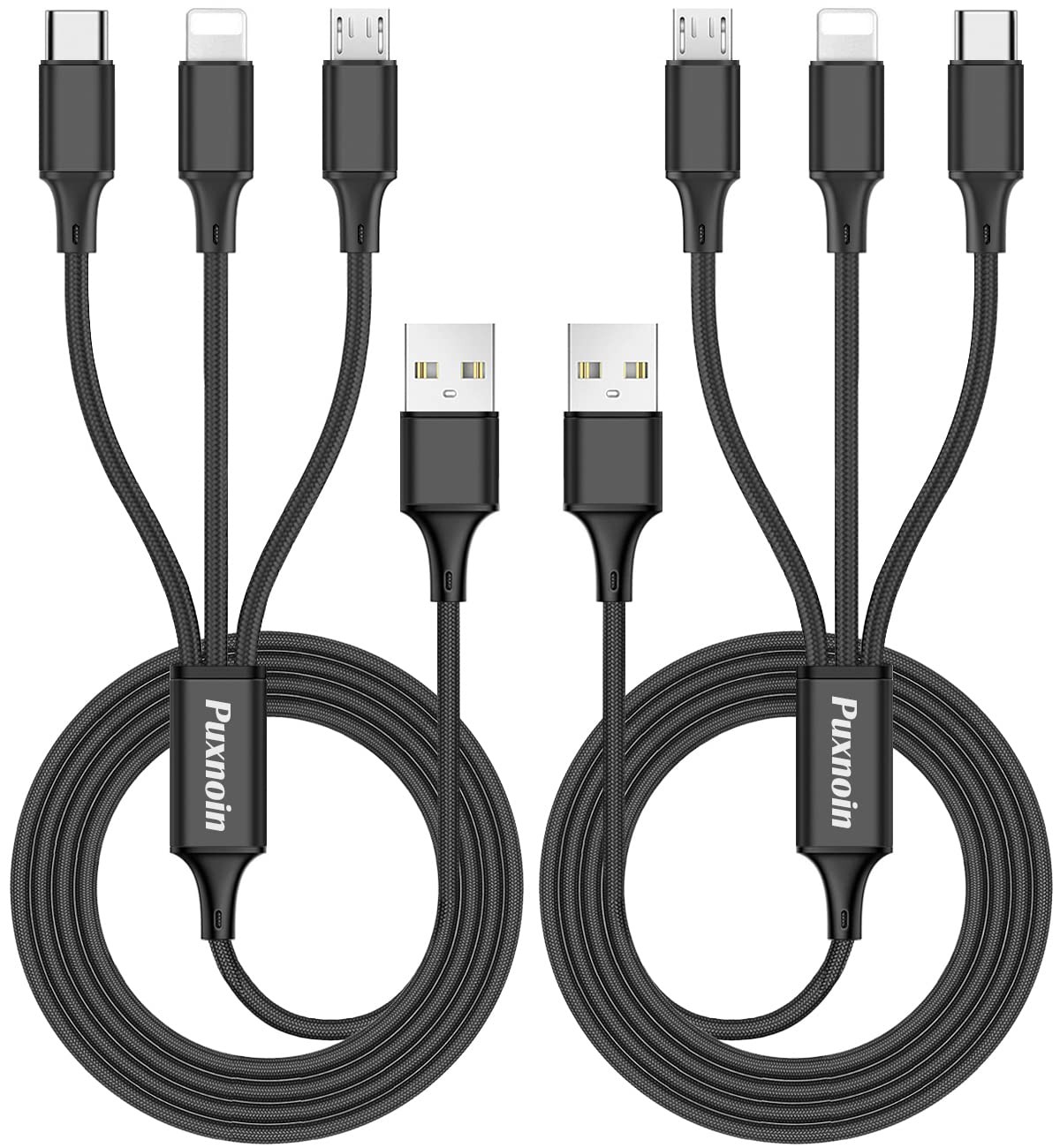 Puxnoin Multi Charging Cable, 6FT 2Pack Charger Cable 6 feet, Black