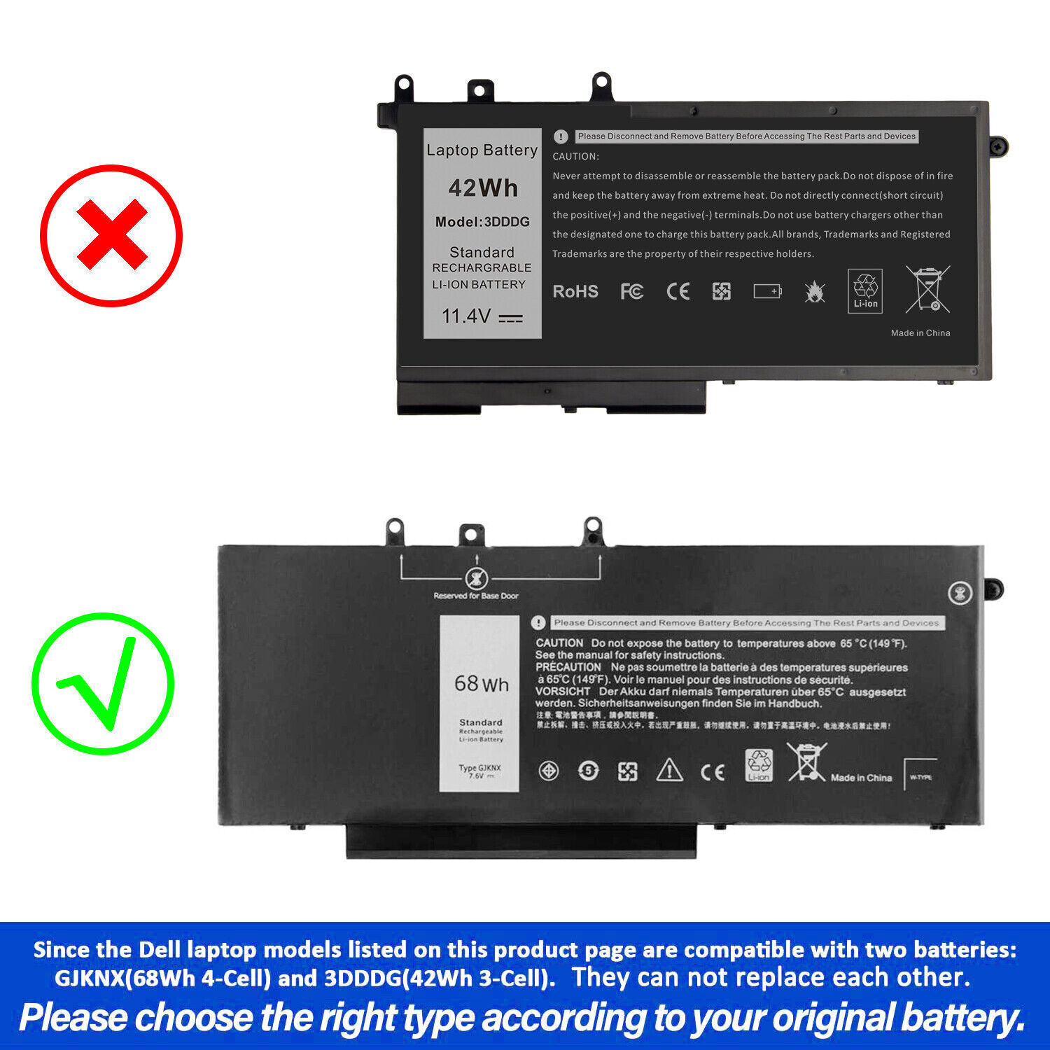 GJKNX Battery For Dell Latitude 5480 5580 5280 5490 5491 5580 5590 5591