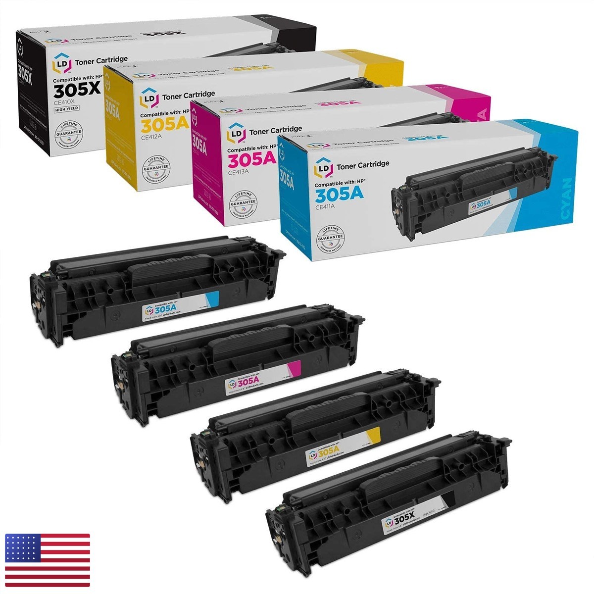 LD Toner Cartridge 4-Pack CE410X Black CE411A Cyan CE413A Magenta CE412A Yellow