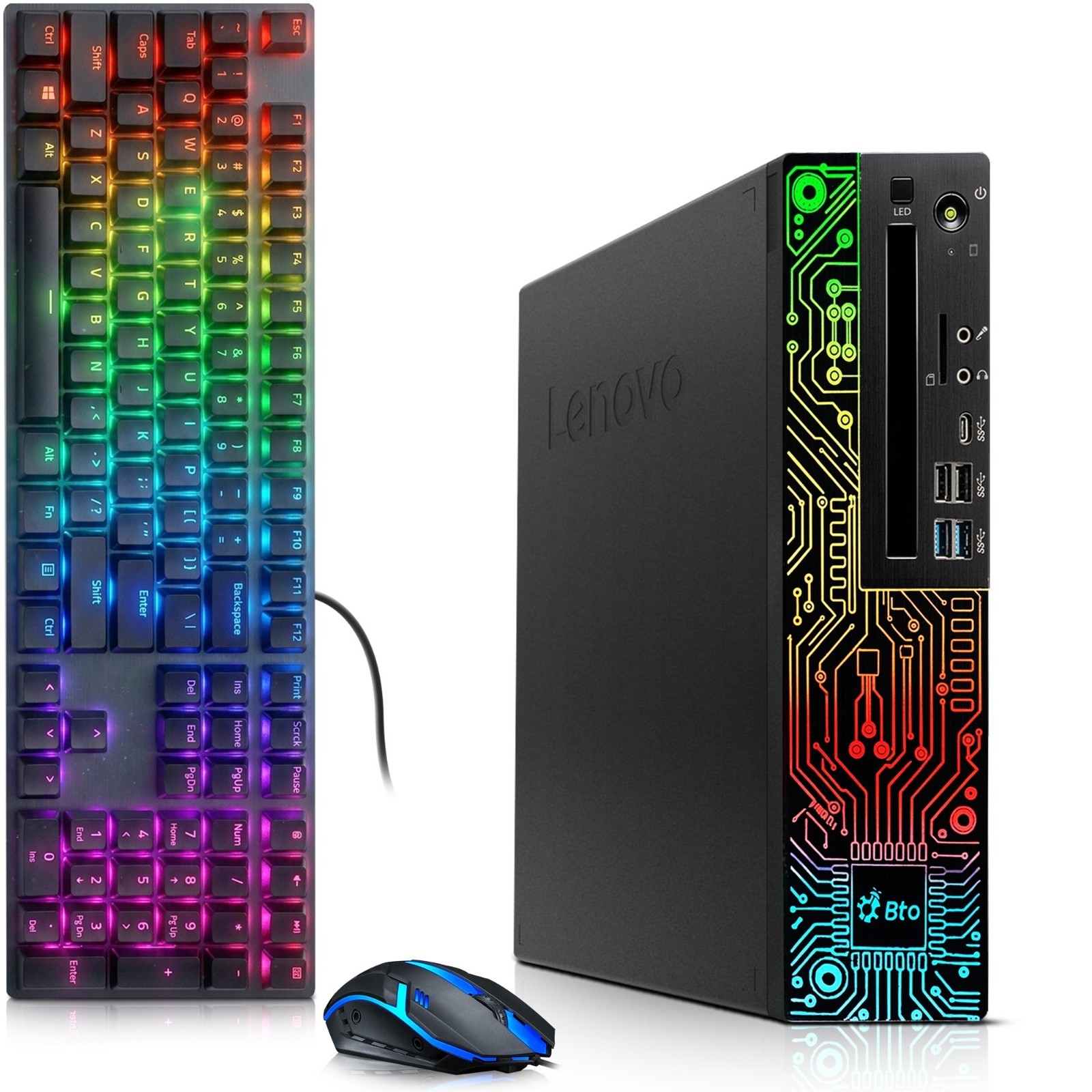 Lenovo RGB Gaming PC i5-8th, 32GB RAM 256GB SSD AMD RX-550 Wi-Fi RGB-KB&M Win11