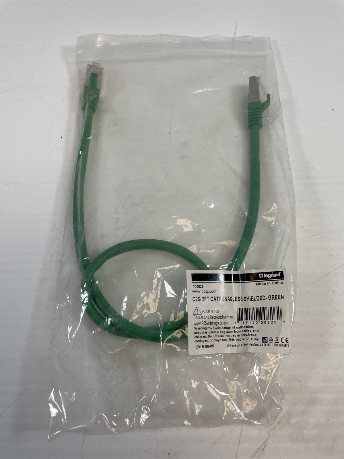 Legrand C2G 2ft Cat6 Patch Cord Snagless Shielded- Green
