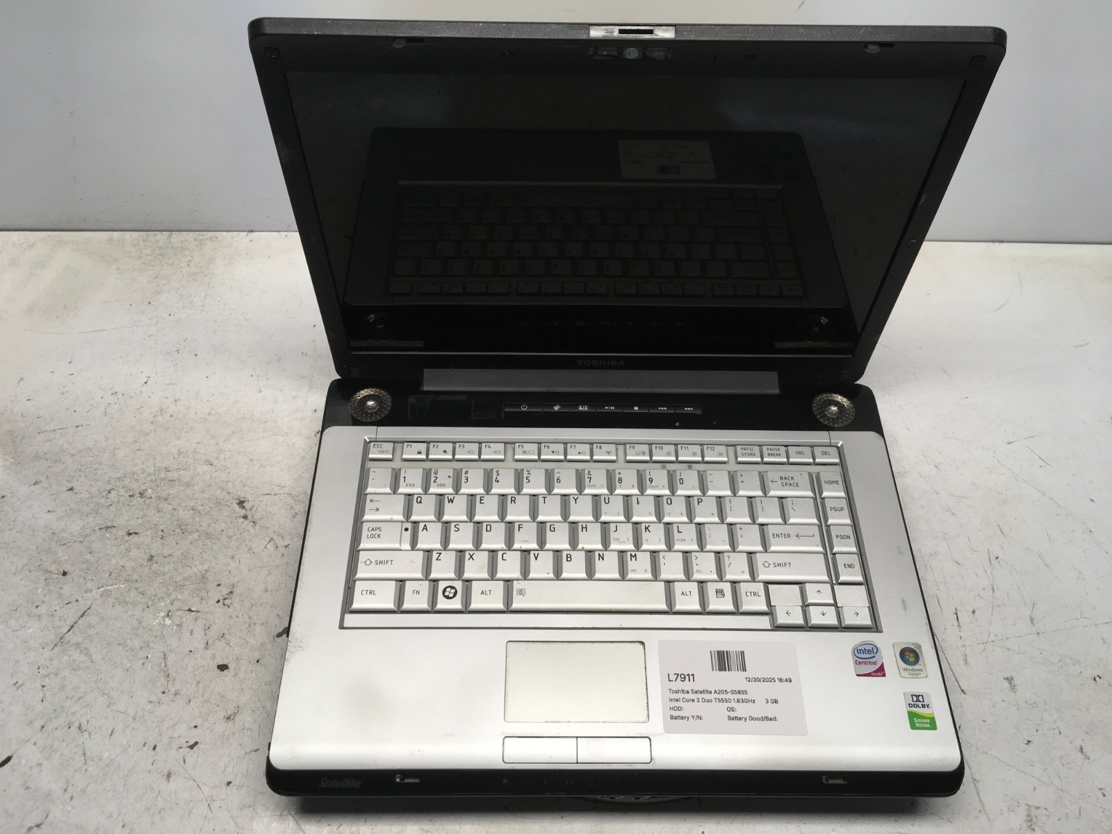 Toshiba Satellite A205-S5855 Intel Core 2 Duo T5550 1.83GHz 3 GB NO HDD