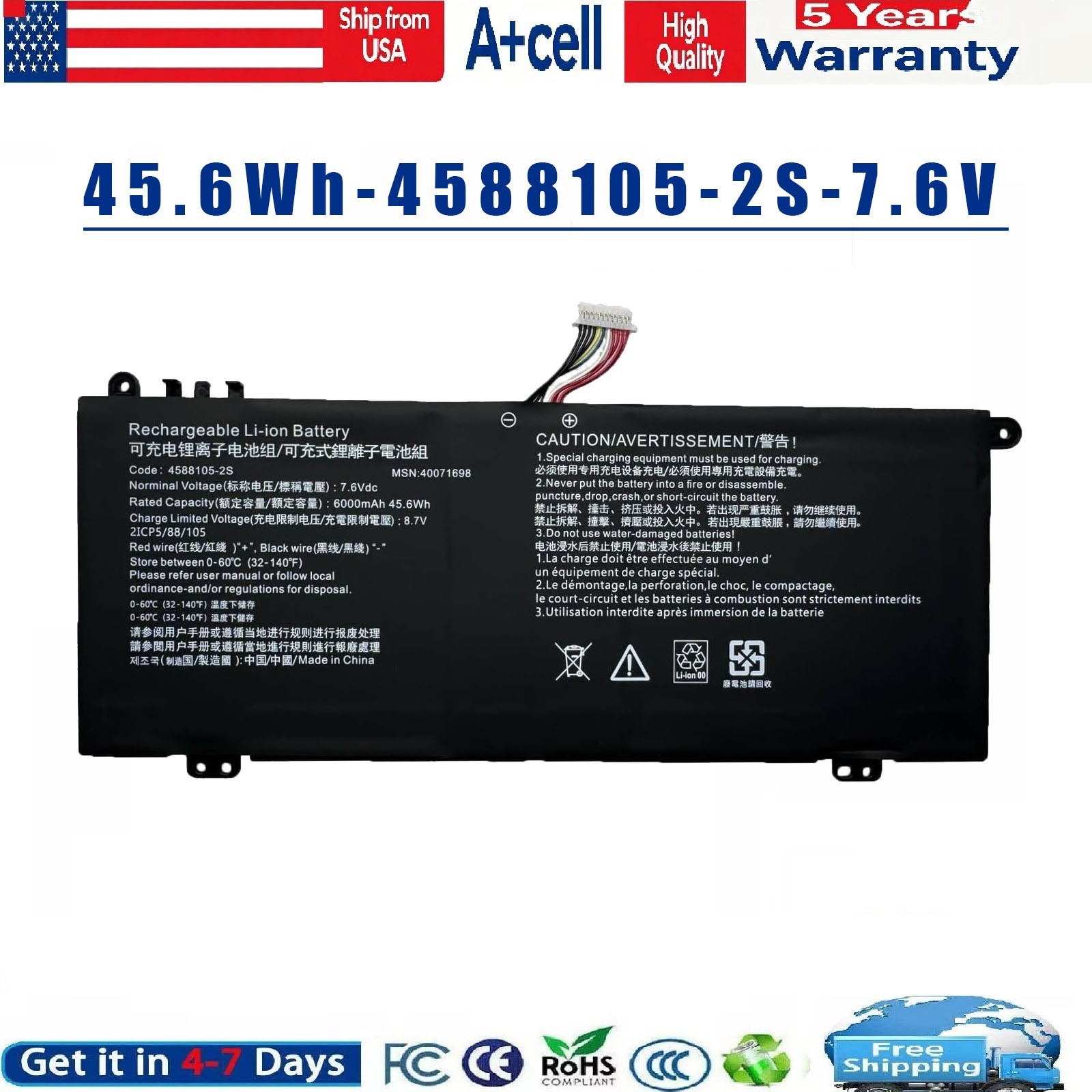 4588105-2S Battery for TOSHIBA Dynabook Satellite PRO C50-H-108 40071698 6000mAh