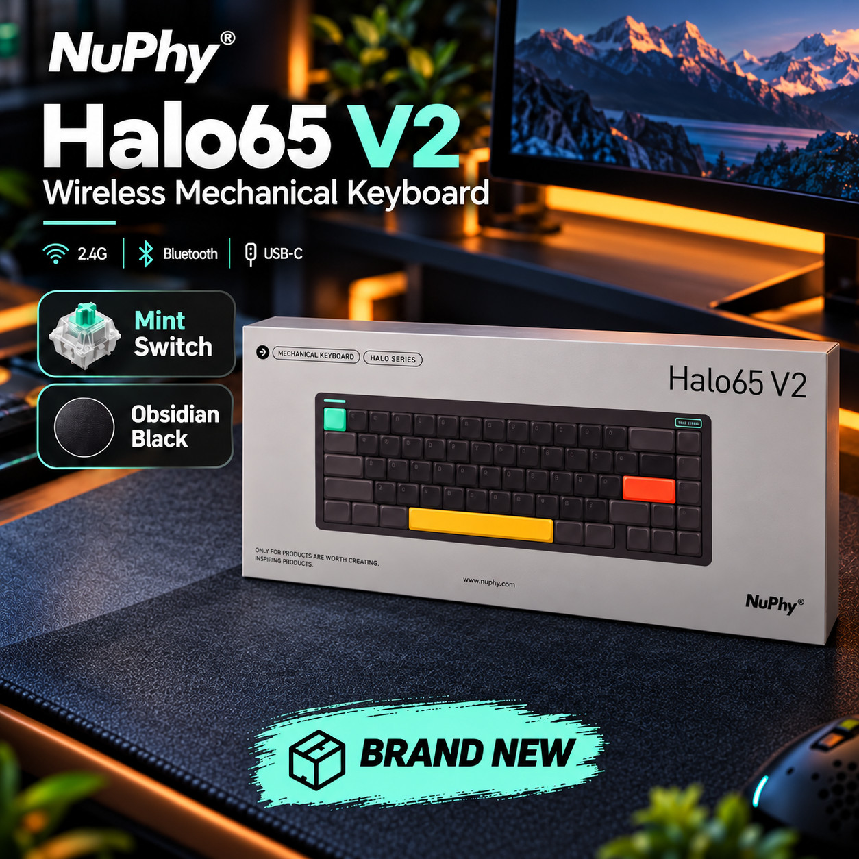NuPhy Halo65 V2 Wireless Mechanical Keyboard Mint Switch RGB Hot-Swap Black