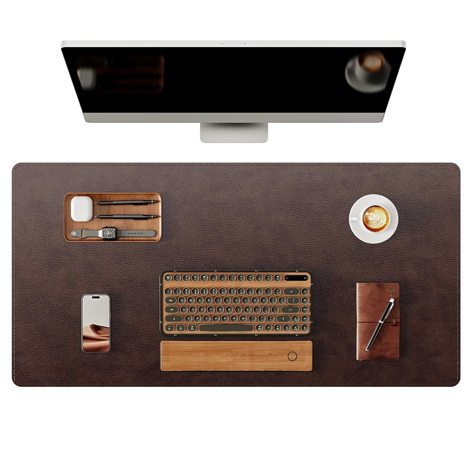 YSAGi Genuine Leather Desk Mat 31.5x15.8in Dark Brown