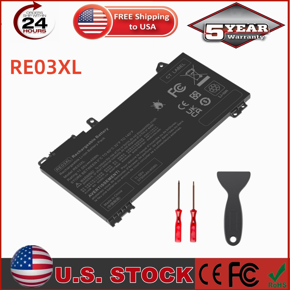 Lot 10x RE03XL Battery For HP ProBook 430 440 445 450 455R G6 430 440 445 450 G7