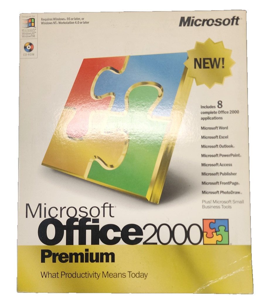 Vintage Microsoft Office 2000 Premium New Sealed Box USA CD-ROM Windows 95 98 NT