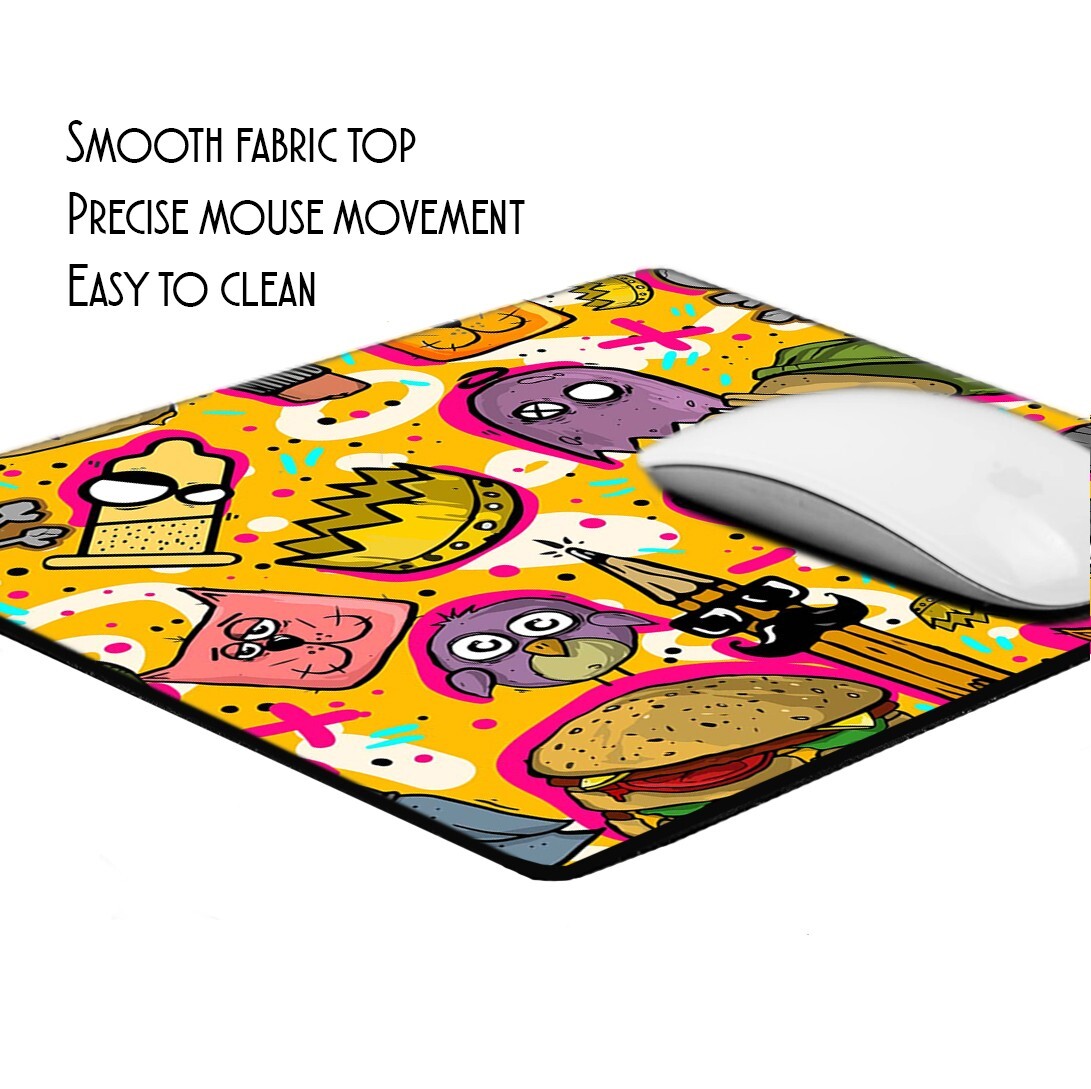 Colorful Abstract Cartoon Hamburger Pencil And Other Weird Designs Mouse Pad