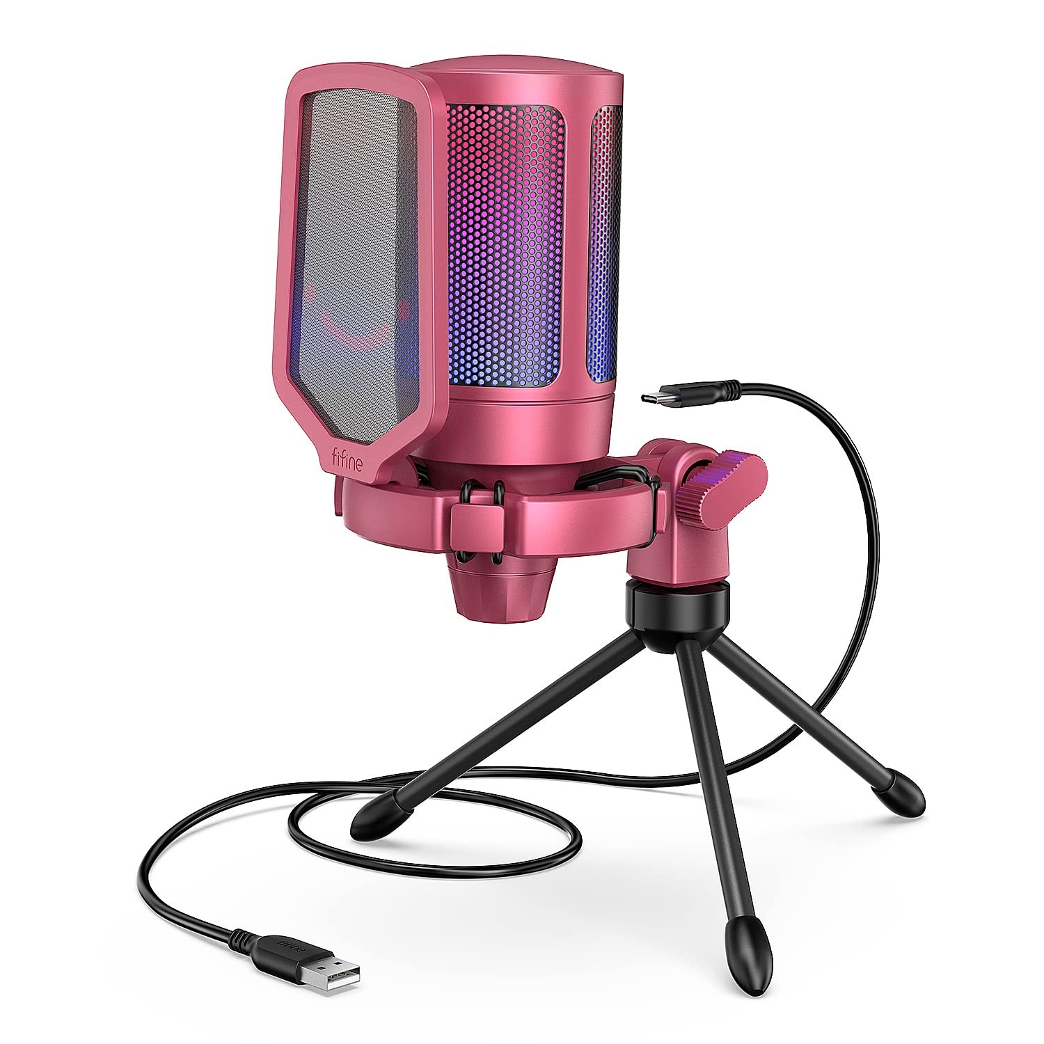 USB Condenser Gaming Microphone RGB Red Fifine AmpliGame A6VR Streaming Mic