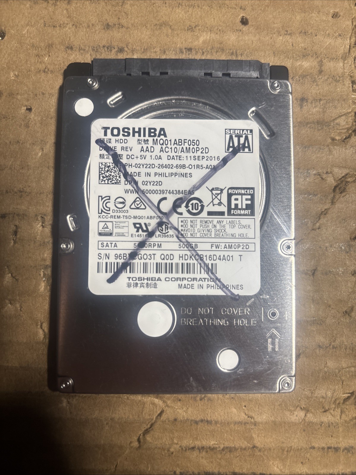 Toshiba Mobile Thin MQ01ACF050 500 GB 2.5 in 7.2K SATA III Hard Drive
