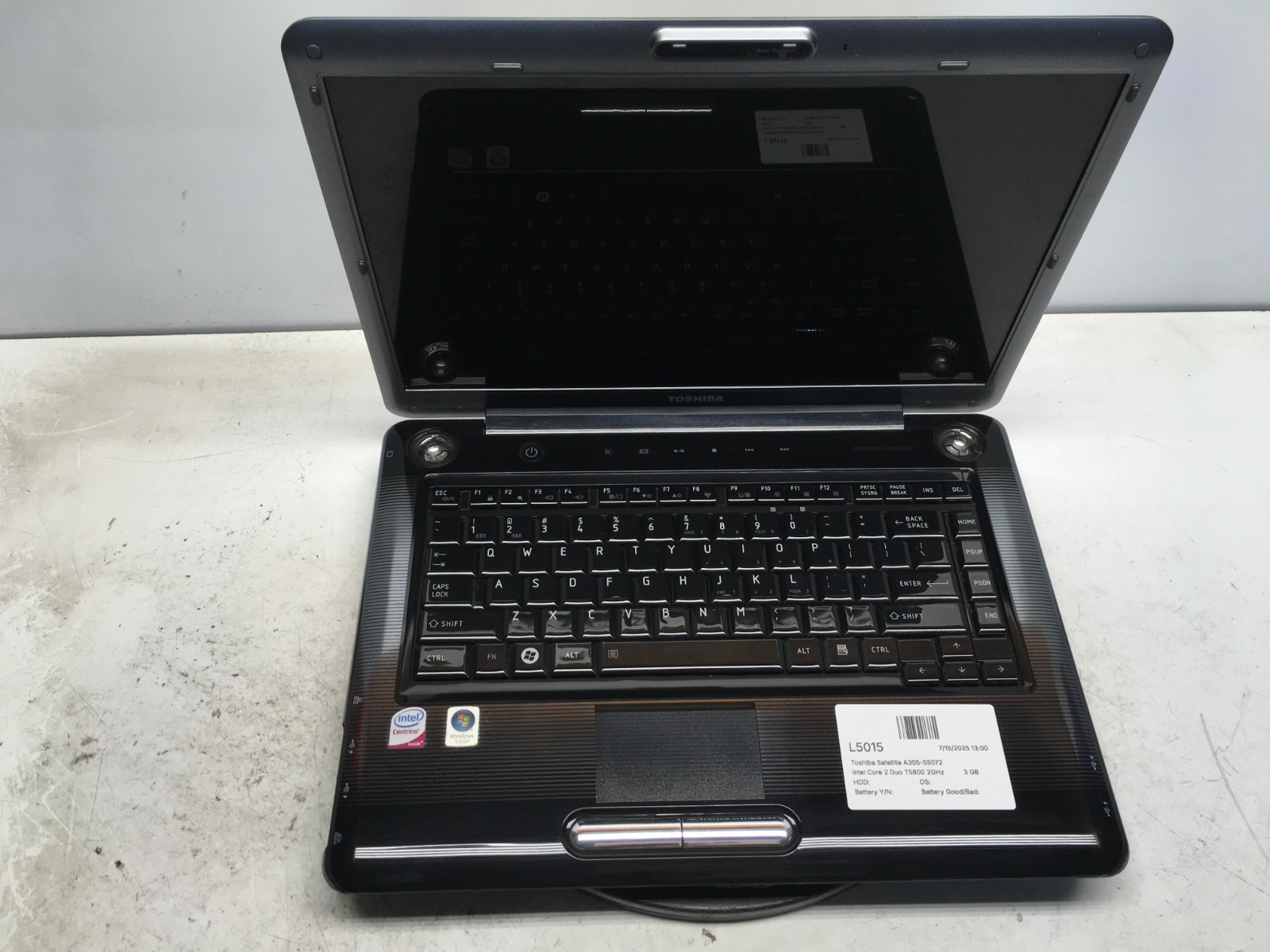 Toshiba Satellite A305-S6872 Intel Core 2 Duo T5800 2GHz 3 GB NO HDD -Dim Screen