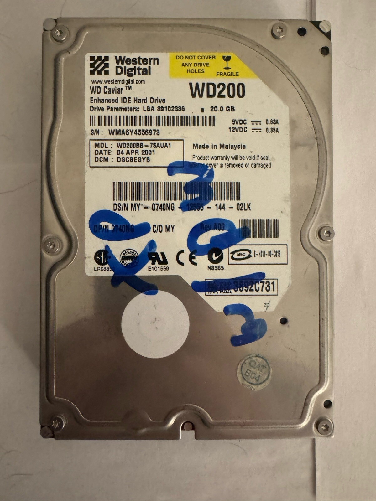 Vintage Western Digital WD200 (WD200BB-75AUA1) 20GB