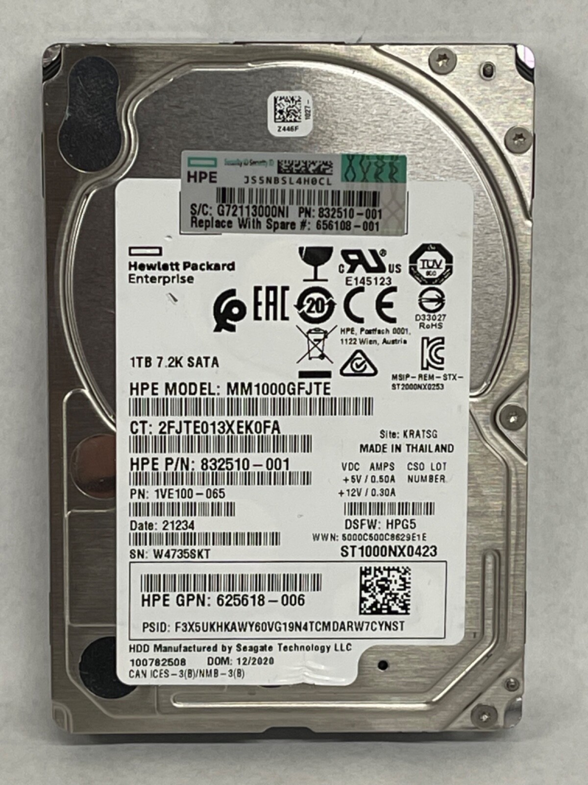 MM1000GFJTE 1TB 7.2K 832510-001 HP Enterprise SAS Hard Drive Tested Formatted