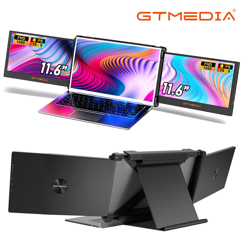 GTMEDIA Portable Dual 11.6" Monitors for 13-17.3" Laptop Extender Plug&Play NEW