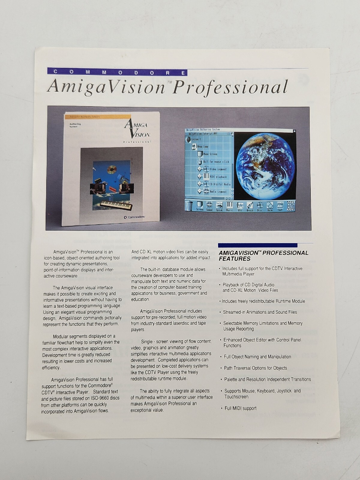 Vintage Commodore AmigaVision Professional software Sales Sheet Brochure