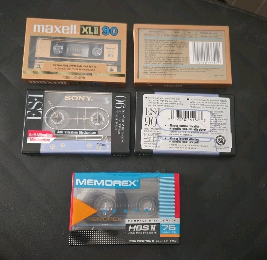 2 Maxell XL II+2 Sony ES1 90 Min+1 MemorexHBS II 76 Min new sealed