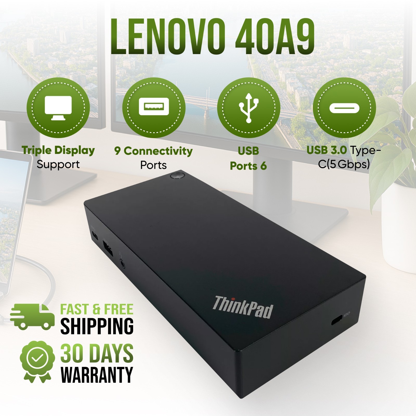 Original Lenovo DK1633 40A9 ThinkPad USB-C DisplayPort 4K Ultra Docking Station