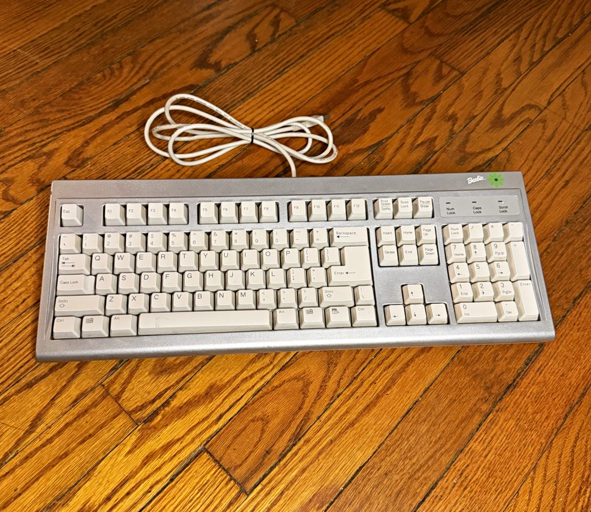 Vintage 1999 Barbie Computer Keyboard SK-1100U(E) Tilt QWERTY English Silver