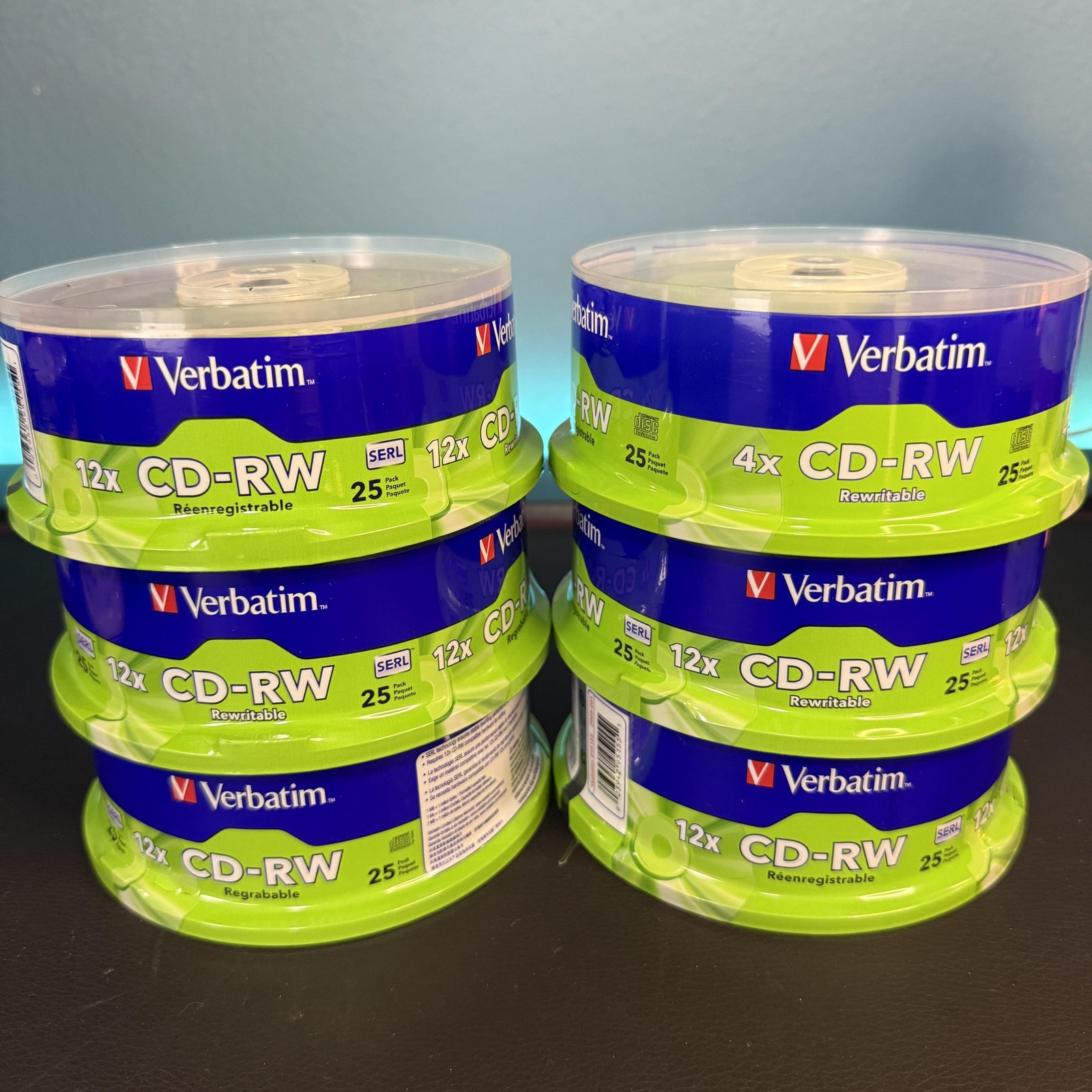Verbatim 4x CD-RW 700MB 80min Lot of 6 25 Pack 95169 Rewritable Discs Sealed