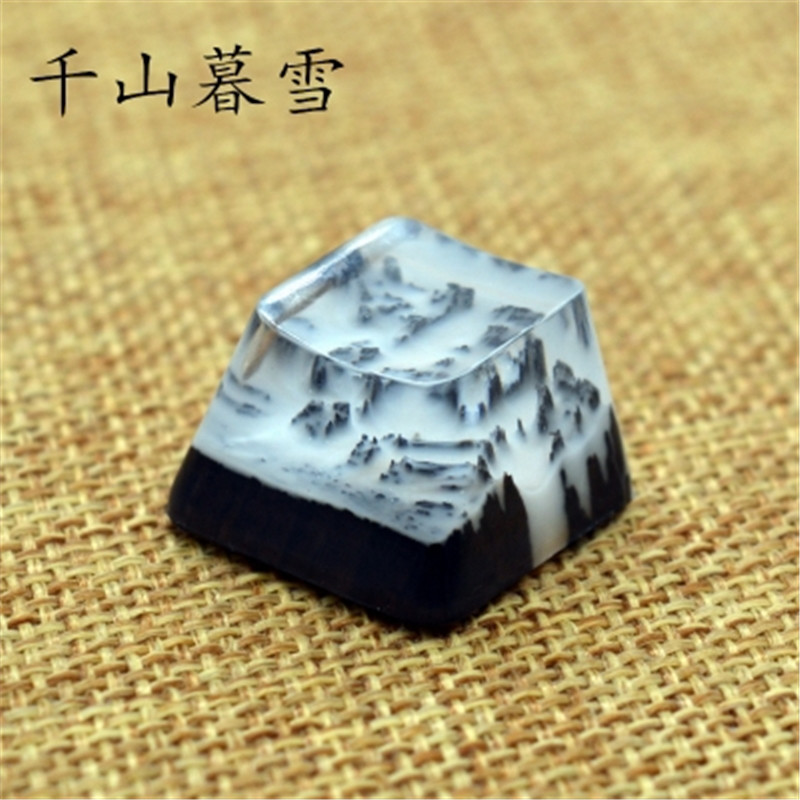 Snow Mountain Landscape Keycaps Resin Wood Handmade Switch Key For MX Keyboard