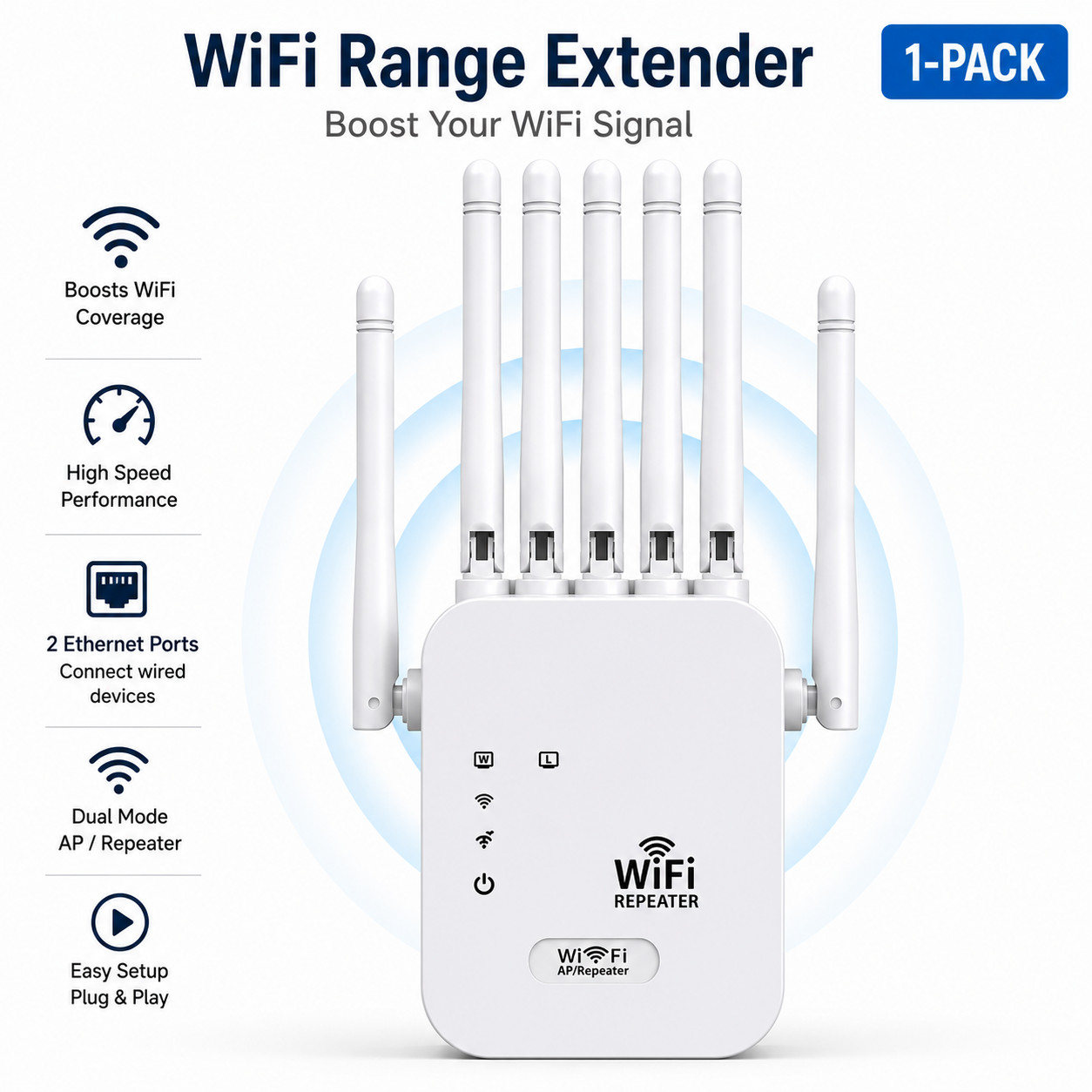 WiFi Range Extender 1200Mbps Dual Band Signal Booster Repeater 2.4G/5G 1-2 Pack