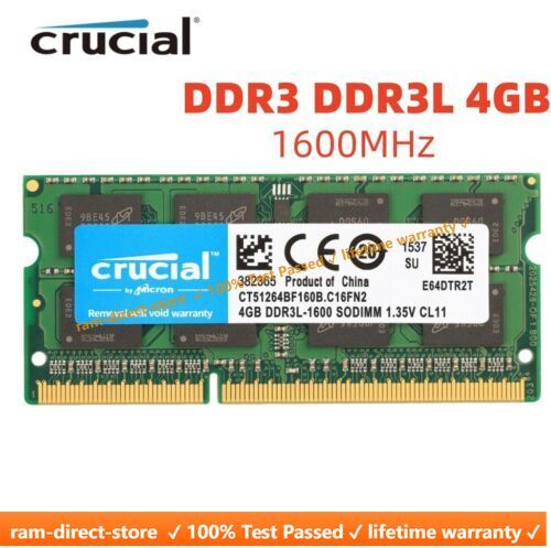 CRUCIAL DDR3 DDR3L 1.35V 4GB 1600 MHz PC3-12800 Laptop Memory RAM SODIMM 4GB