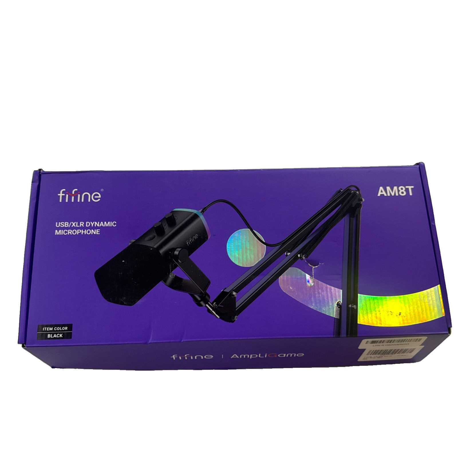 FIFINE AM8T USB/XLR Cardioid Dynamic Mic Tap-to-Mute RGB Black w/ Boom Arm