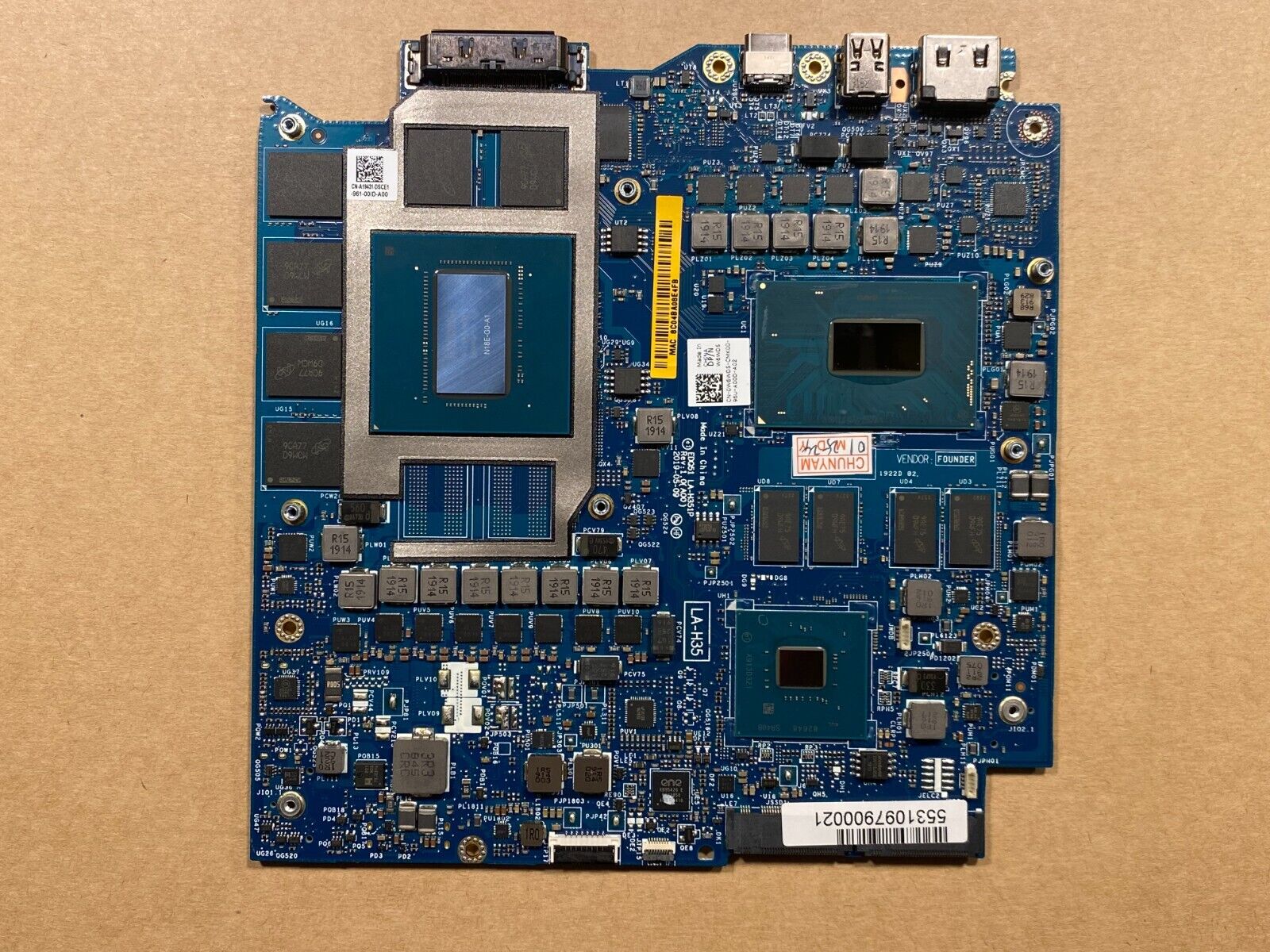 Dell Alienware M17 M15 R2 Motherboard Intel i5-9300H 8GB Nvidia GTX1660Ti W6WD5