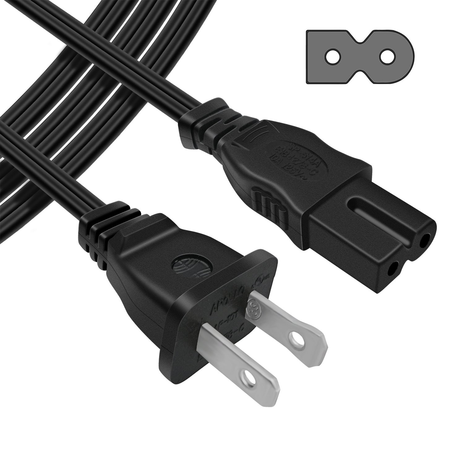 6Ft 2 Prong Polarized AC Wall Power Cord Cable Plug for Sony PlayStation 1 2 ...