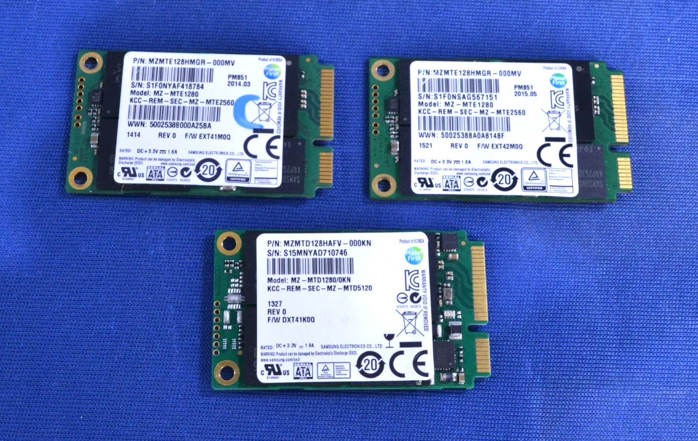 Lot of 3 Samsung MZ-MTE1280 & MZ-MTD1280/0KN 128GB 1.8" mSATA SSD (J090401)