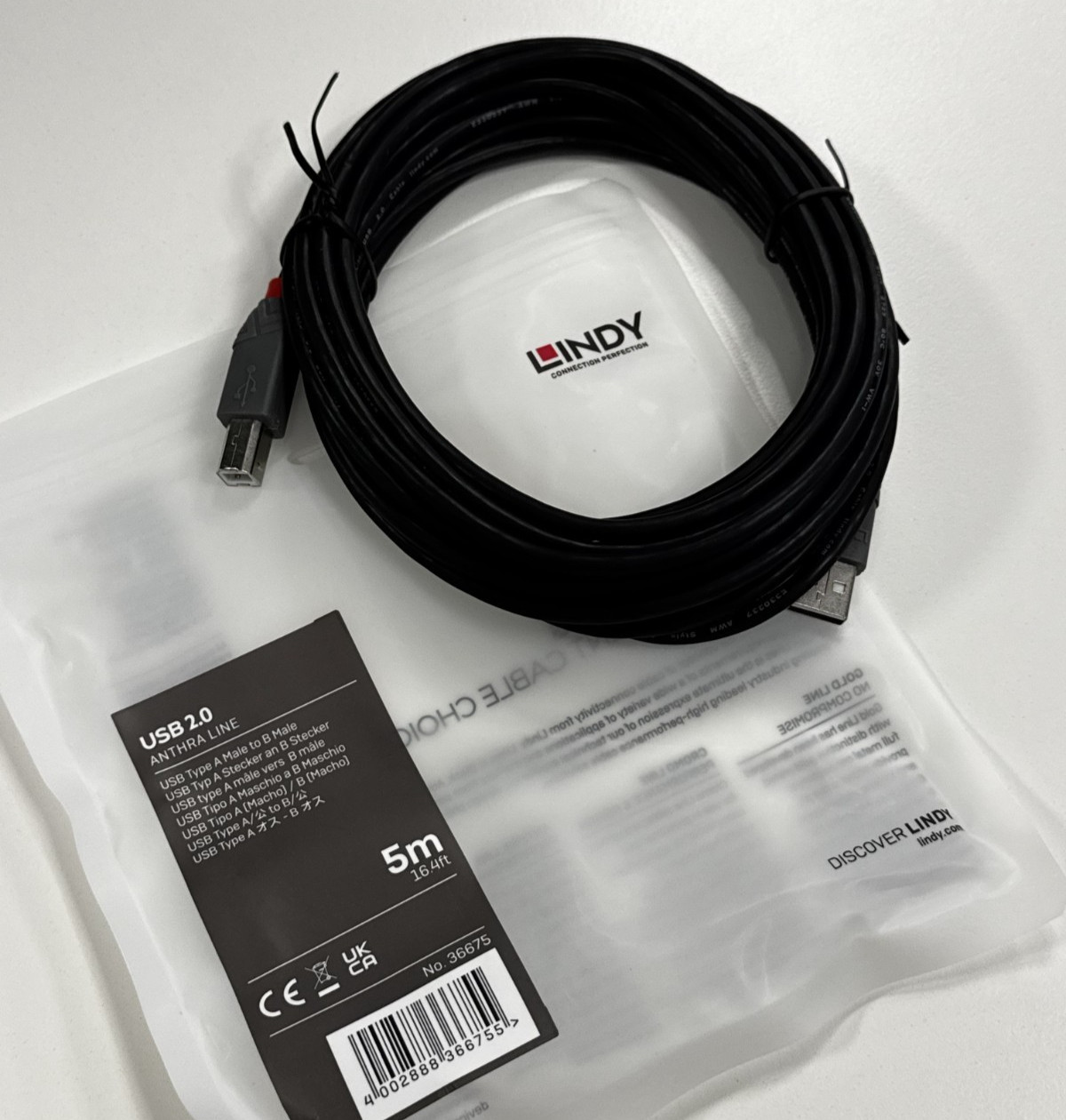Lindy USB 2.0 Type A to B Cable (Anthra Line), 5 m - 36675