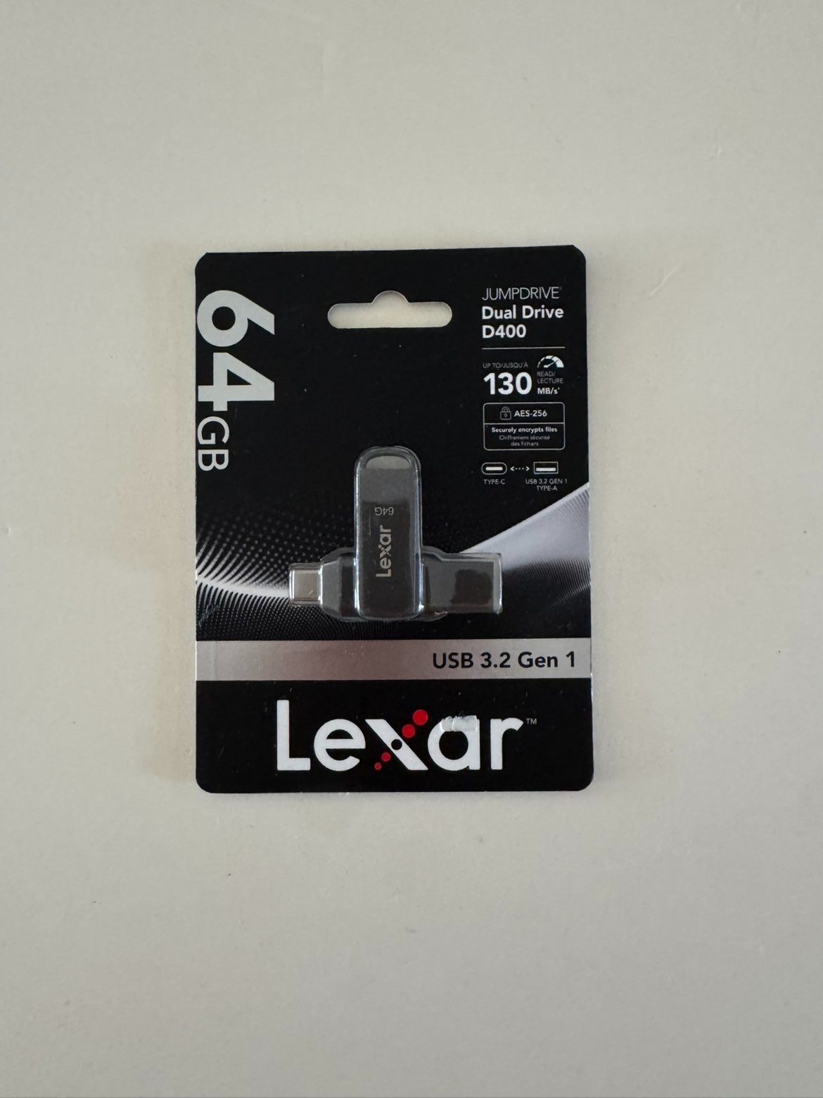 Lexar 64GB JumpDrive D400 Dual Drive High Speed USB 3.1 130MB/s Type-A & Type-C