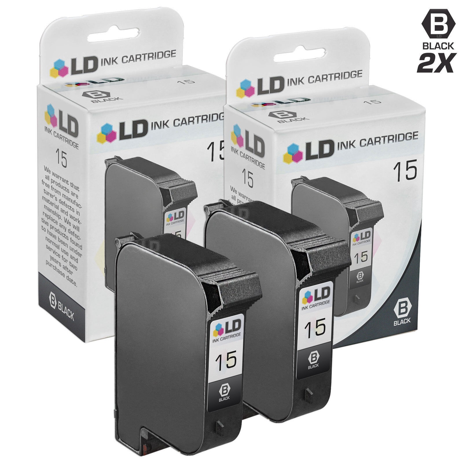 LD Replacement for HP 15 / C6615DN Black Ink Cartridges 2-Pack
