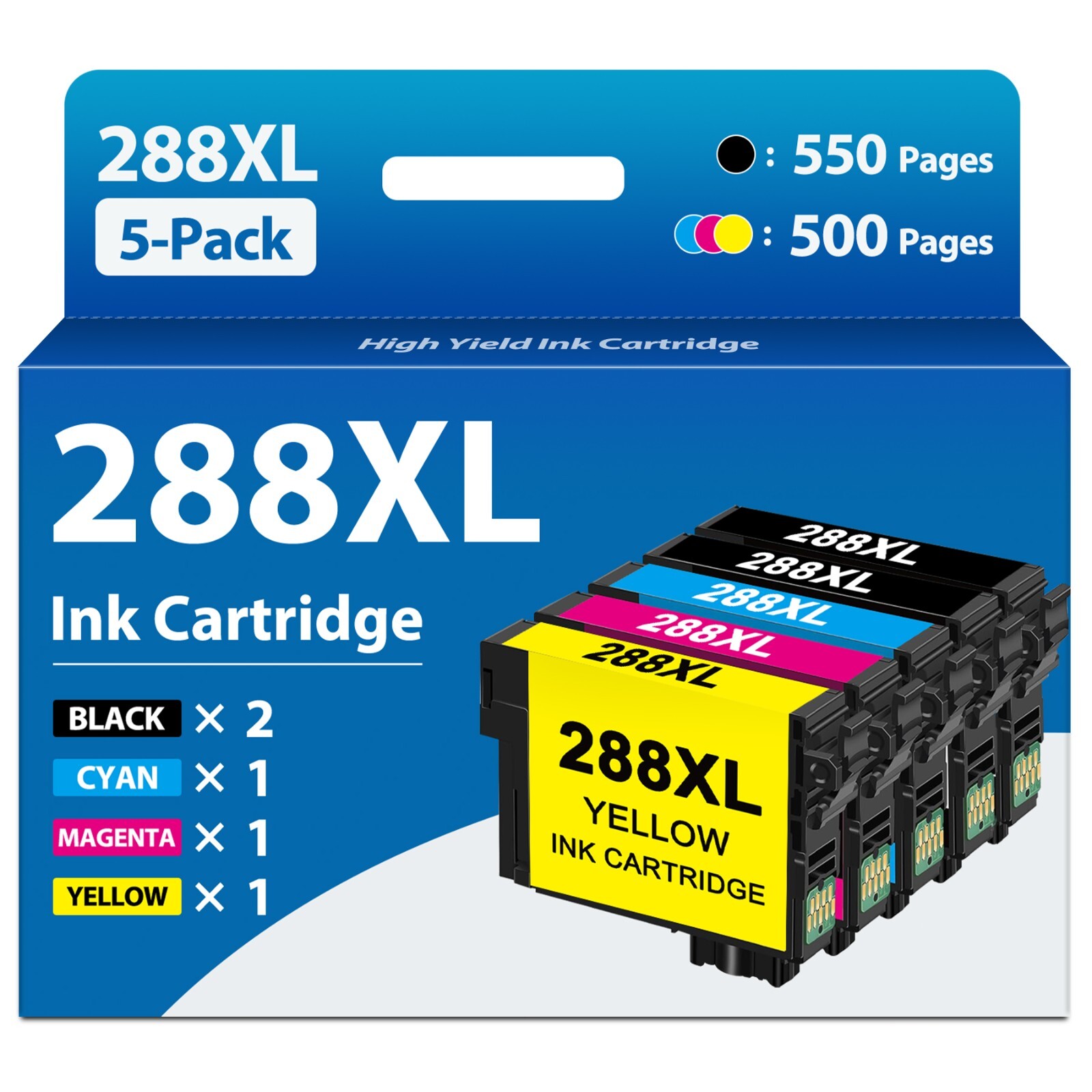 288XL Ink Cartridges (5PK, 2BK/C/M/Y) for Epson XP-440 XP-340 XP-330 XP-446