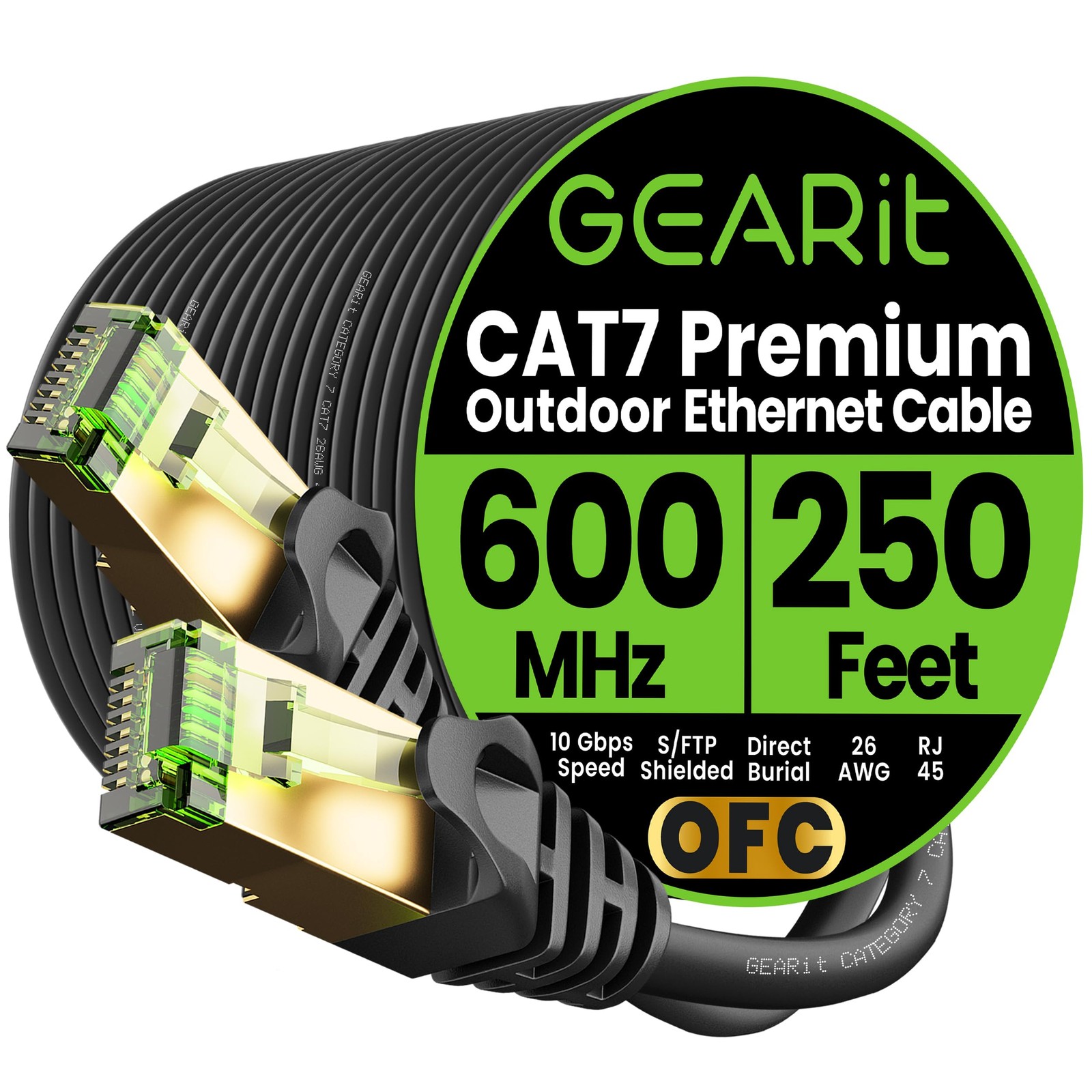 Cat7 Outdoor Ethernet Cable (250ft) SFTP Shielded Foil Twisted Pair, Pure Cop...