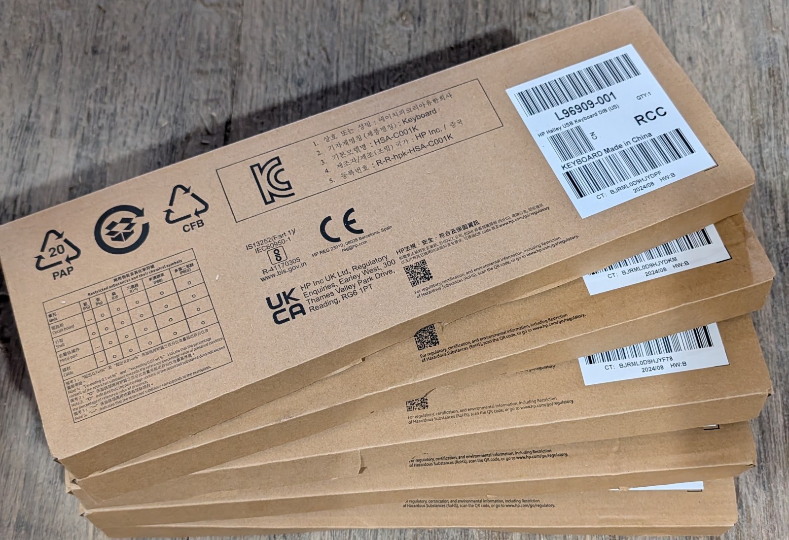 Lot of 5 New HP Wired Desktop 320K Slim USB Keyboards L96909-001 Halley US