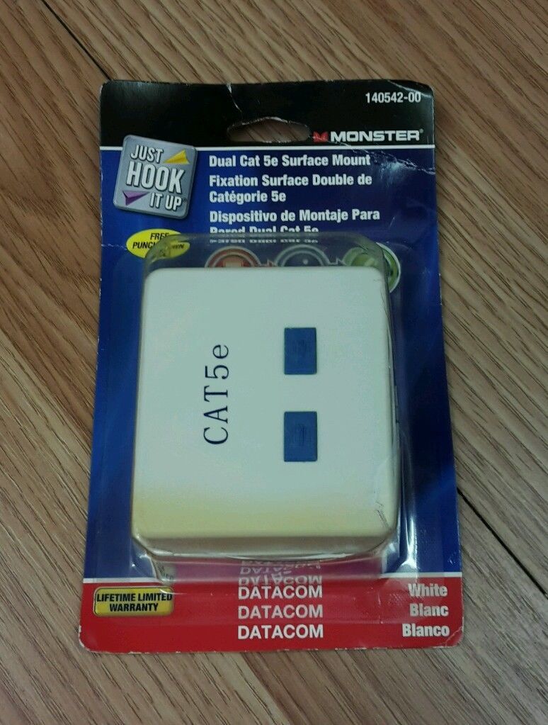 Genuine Monster (140542-00) White Dual Cat 5e Datacom Surface Mount **NEW**