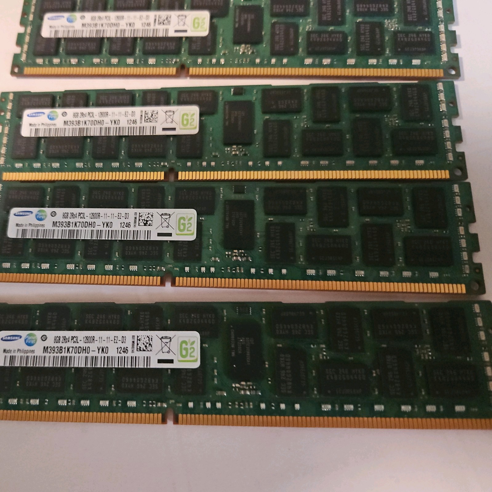 Lot of 4x 8GB DDR3 PC3-12000R ECC RDIMM Samsung M393B1K70DH0 Server RAM