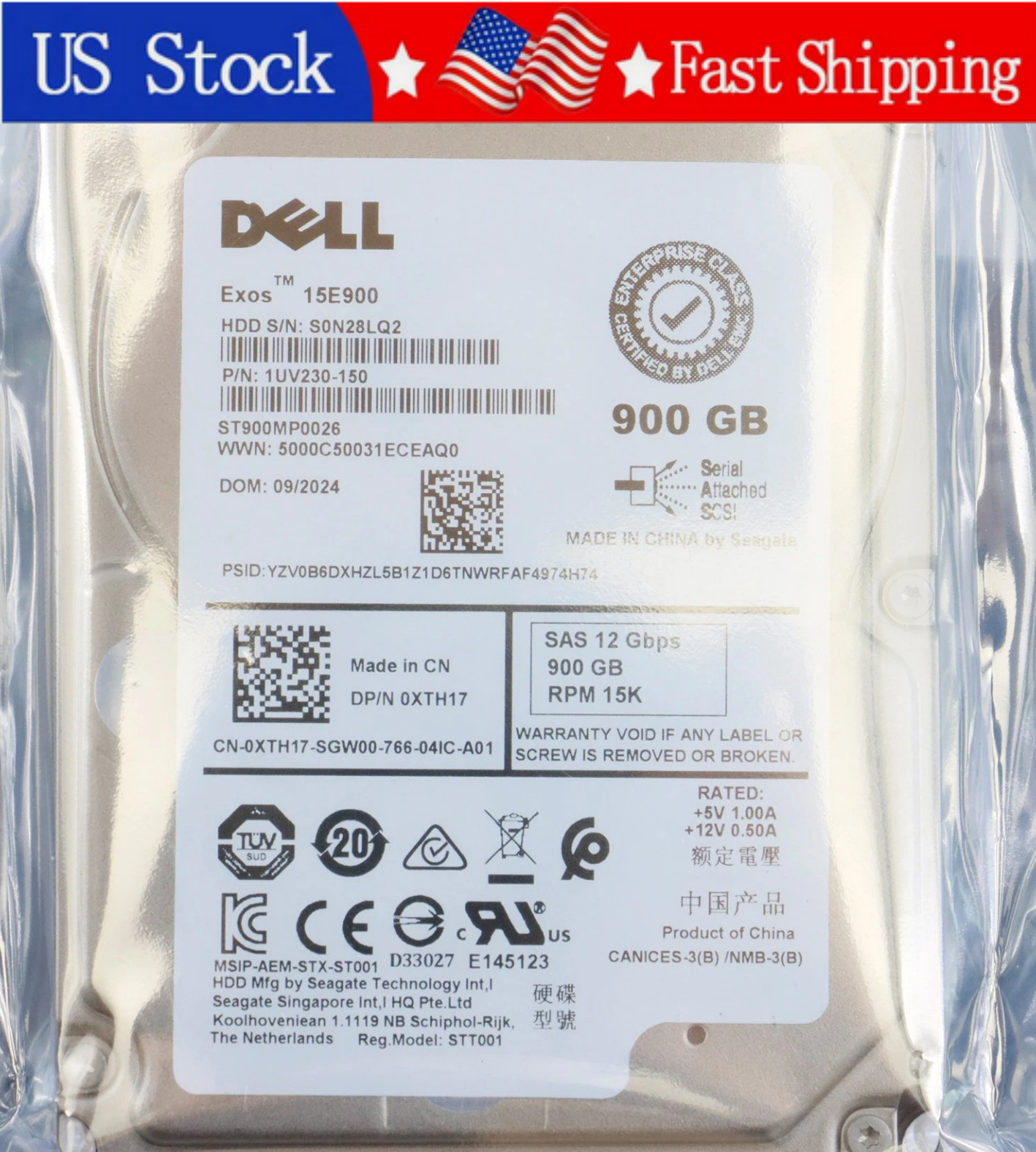 New Dell XTH17 0XTH17 ST900MP0026 900GB 15K 2.5" SAS 12Gbps Enterprise HDD Exos