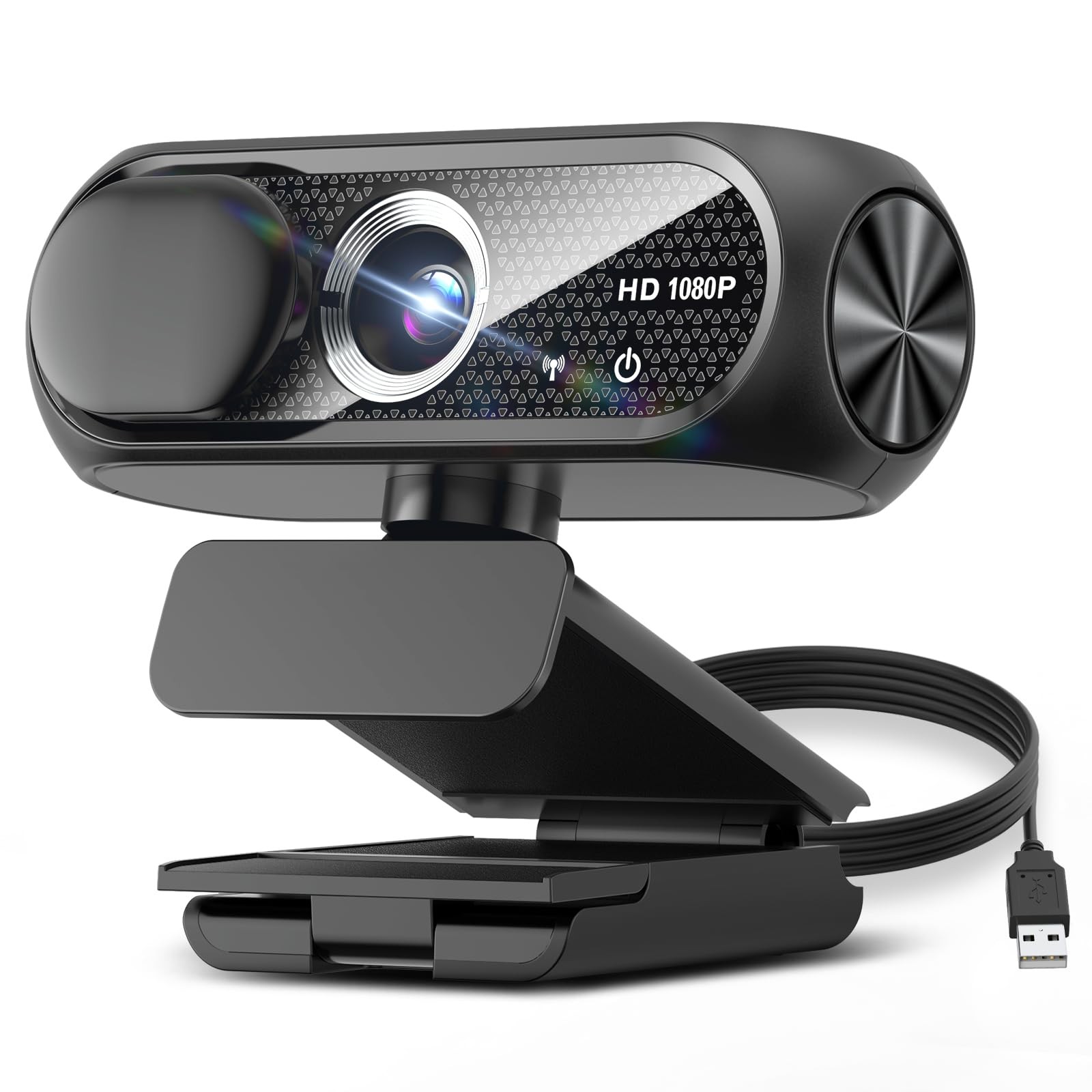 1080P HD Webcam with Microphone, Noise Cancellation, Privacy Cover, Black