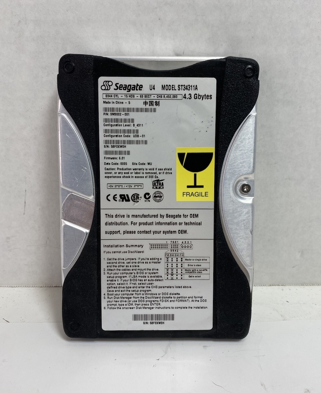 Vintage Seagate ST34311A 4.3GB 3.5" Internal IDE Hard Drive - Tested/Working