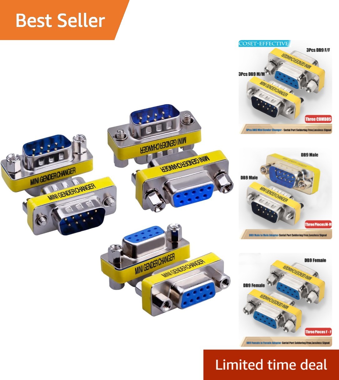 Nickel-Plated 9-Pin DB9 Serial Cable Gender Changer - 6-Pack for Versatility