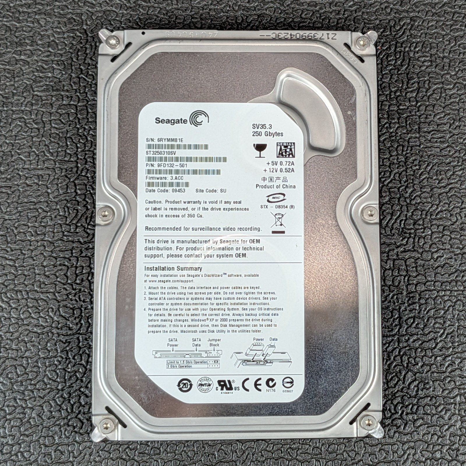 Seagate SV35.3 250GB 3.5" SATA Hard Drive - ST3250310SV - TESTED