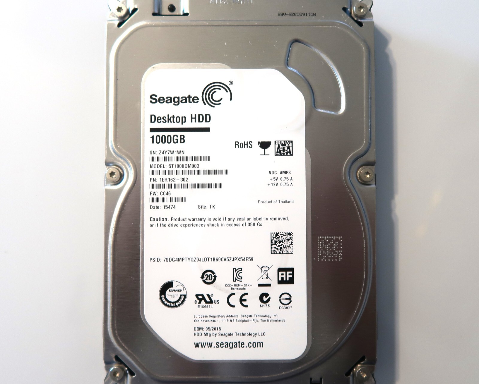 Seagate ST1000DM003 1ER162-302 CC46 (Z4Y7) TK Thailand 1TB 3.5" Sata HDD 05/2015