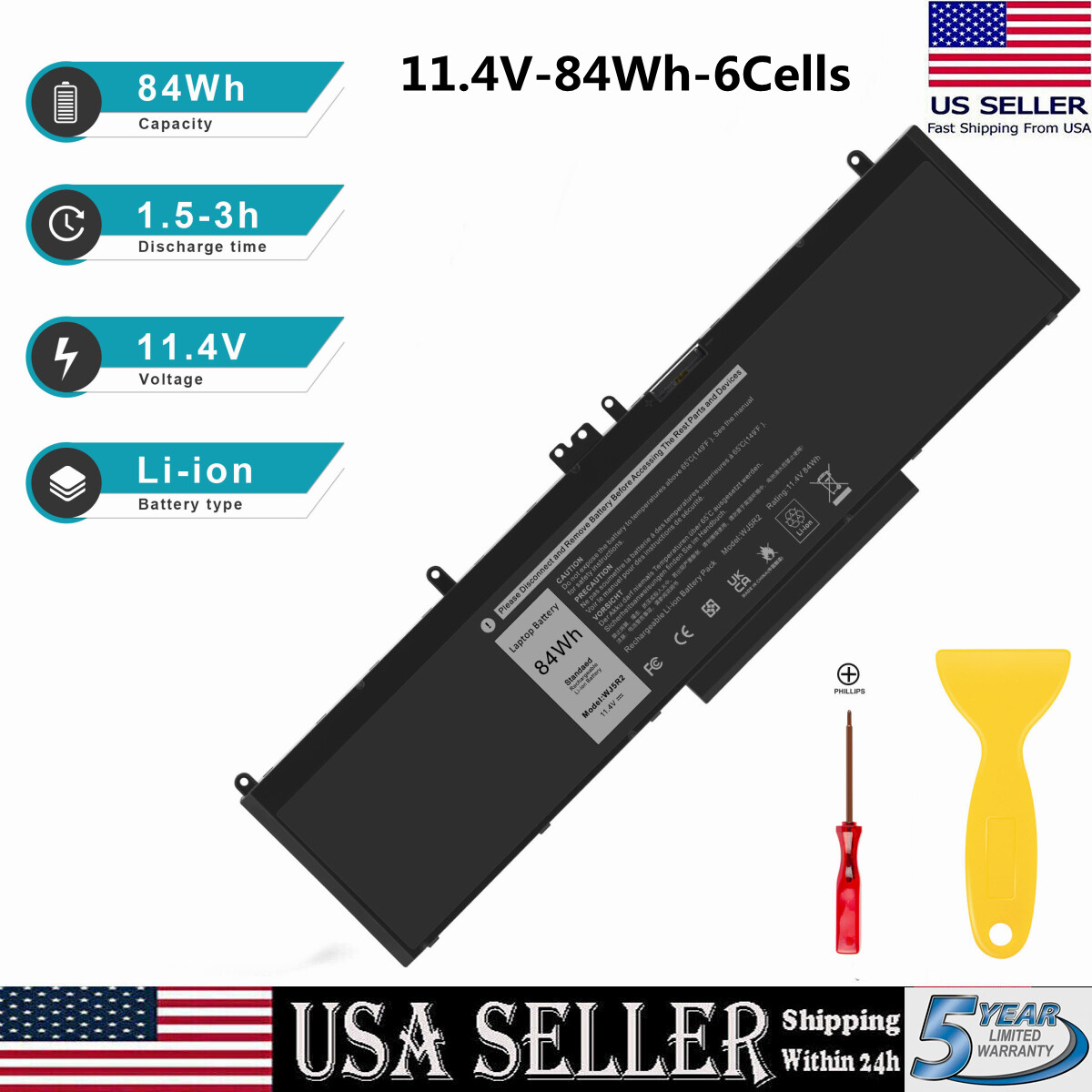 WJ5R2 Battery For Dell Latitude E5570 Precision 3510 WJ5R2 4F5YV 04F5YV 84Wh