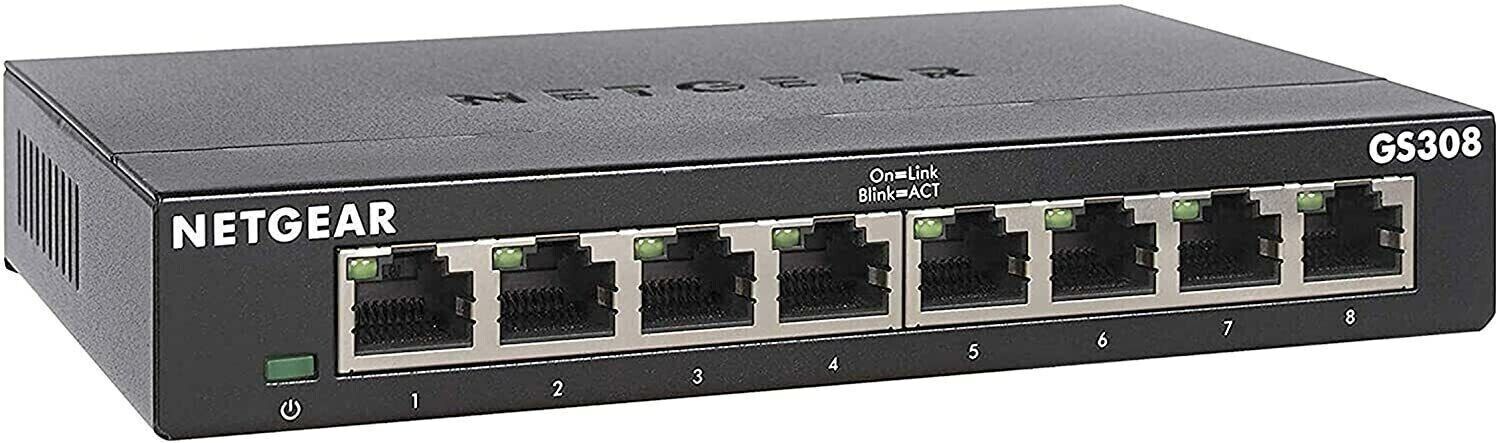 New Net Gear Gigabit Ethernet Unmanaged Switch, Ethernet Splitter (GS308) 8 Port