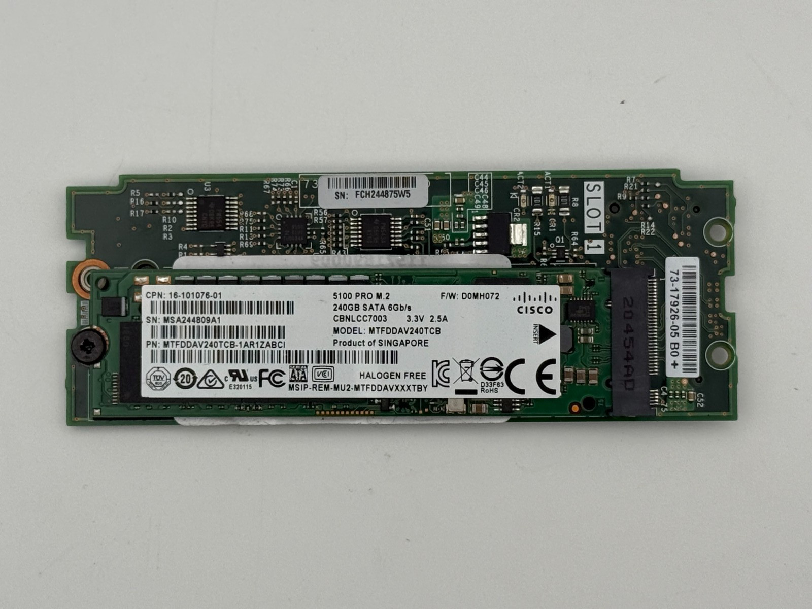 Cisco 240GB SATA M.2 SSD Micron 5100 PRO MTFDDAV240TCB w/ UCS Adapter Board
