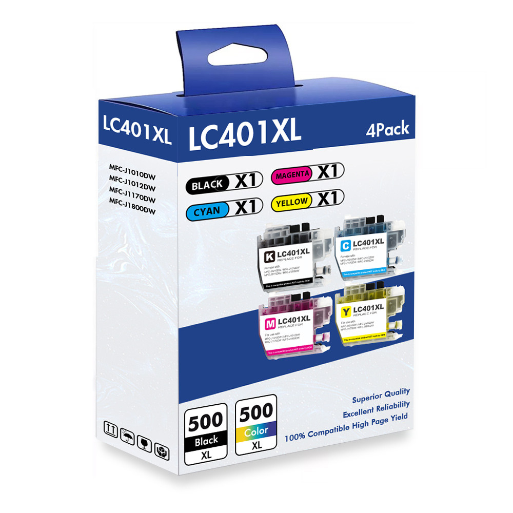4pk LC401XL H-Yield Ink Cartridges for Brother MFC-J1010DW MFC-J1012DW J1170DW
